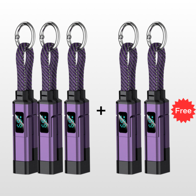 🔌 4-in-1 Charging Cable with Digital Display & Keychain – Fast-Charging, Kink-Resistant & Compact