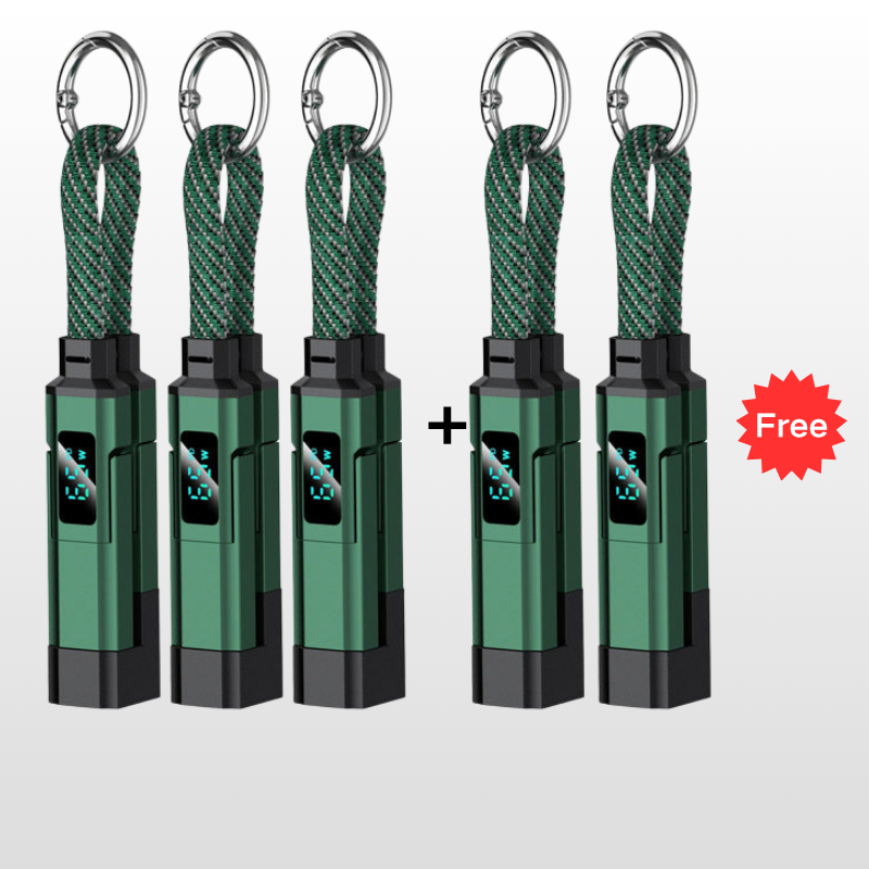 🔌 4-in-1 Charging Cable with Digital Display & Keychain – Fast-Charging, Kink-Resistant & Compact