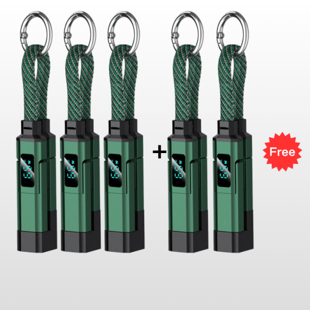 🔌 4-in-1 Charging Cable with Digital Display & Keychain – Fast-Charging, Kink-Resistant & Compact