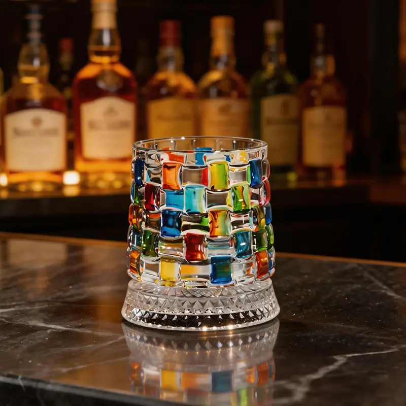 🔥 Luxury 360° Spinning Hand-Painted Crystal Whiskey Tumbler – Embossed Rotating Glass
