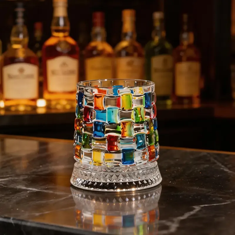 🔥 Luxury 360° Spinning Hand-Painted Crystal Whiskey Tumbler – Embossed Rotating Glass