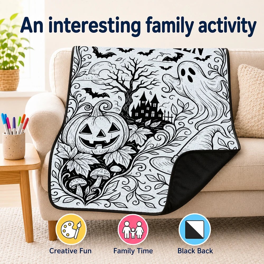 🎃Halloween Themed DIY Colour-In Blanket Kit for Kids🌈🖋️Comes with Fabric Markers