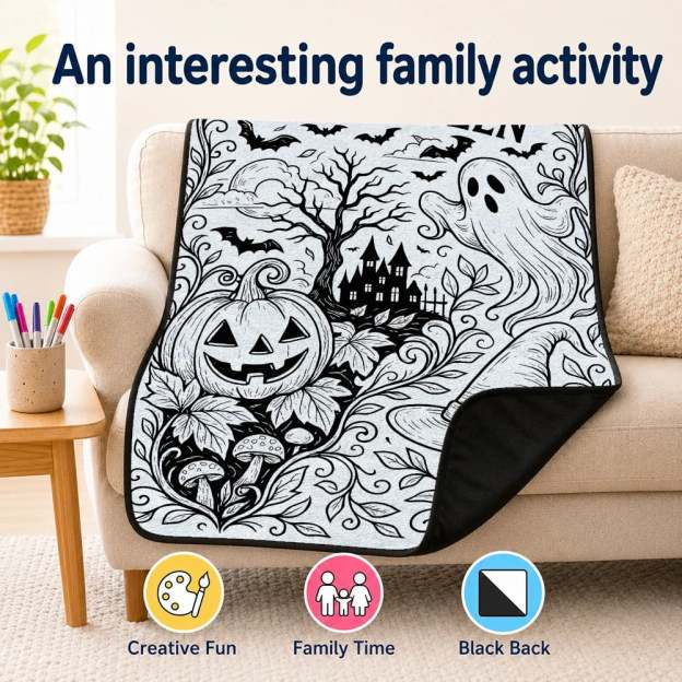 🎃Halloween Themed DIY Colour-In Blanket Kit for Kids🌈🖋️Comes with Fabric Markers