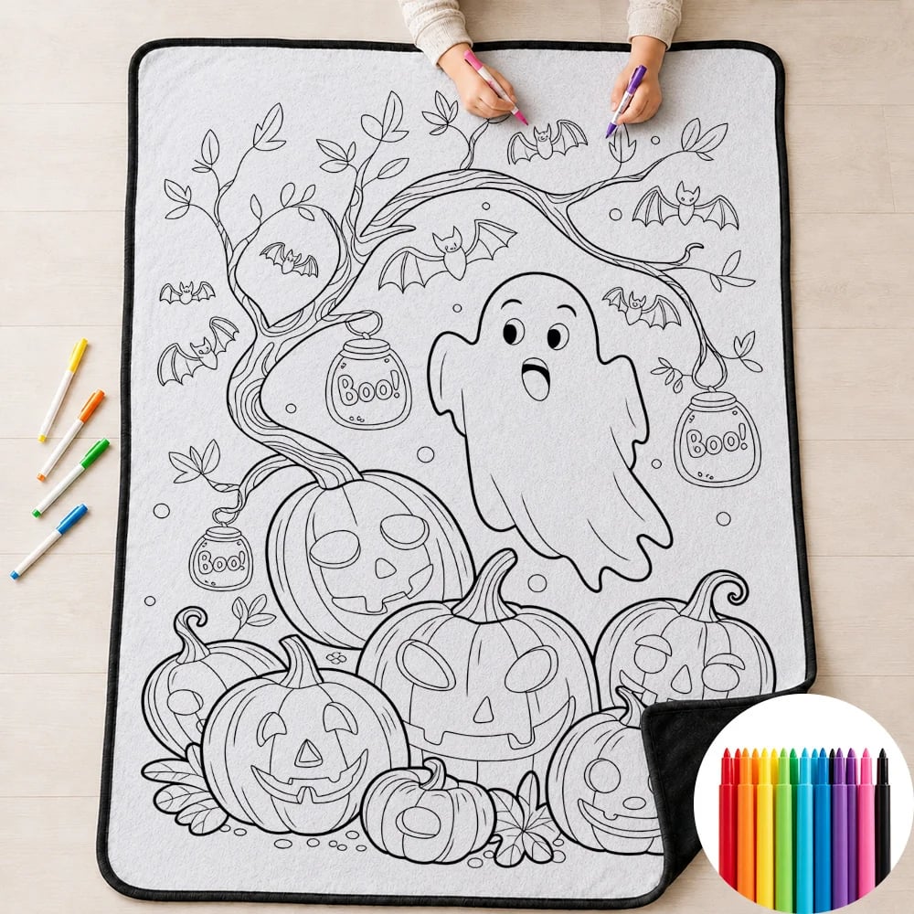 🎃Halloween Themed DIY Colour-In Blanket Kit for Kids🌈🖋️Comes with Fabric Markers