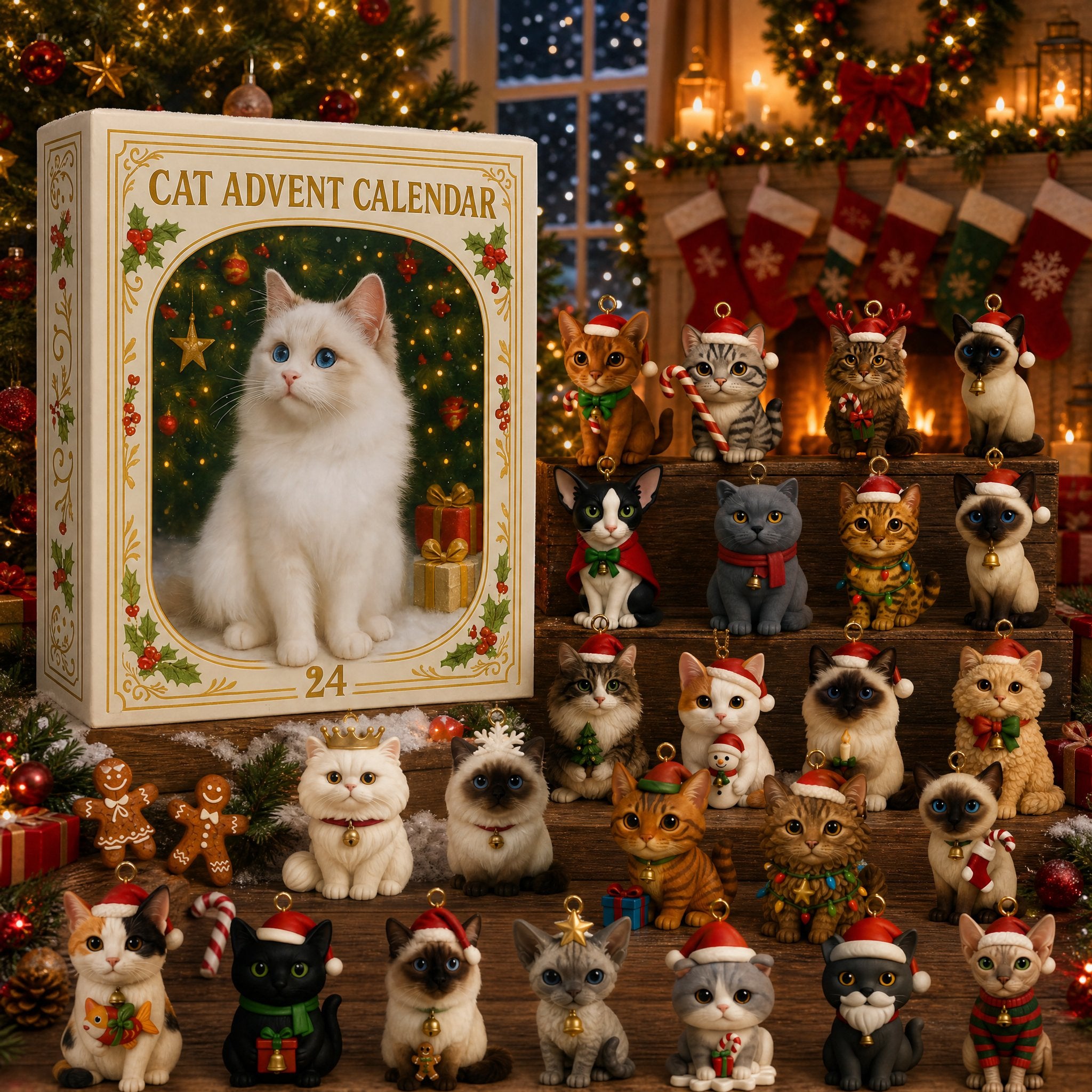 Christmas cat advent calendar with 24 collectible cat characters