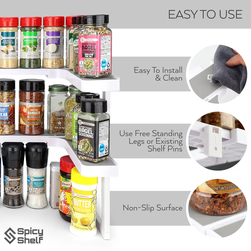 2-Tier Adjustable Spice Rack – Expandable & Stackable for Cabinets, Pantry, Spices, Pills & More! 💪🌿