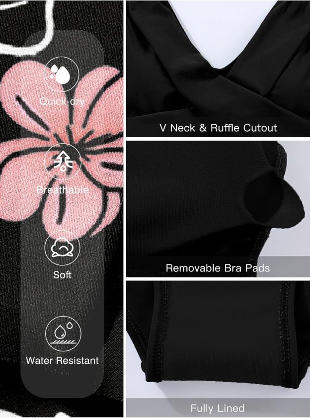 Women's One Piece Swimsuit Ruffle Cutout Swimdress Tummy Control V Neck Wrap Swimwear