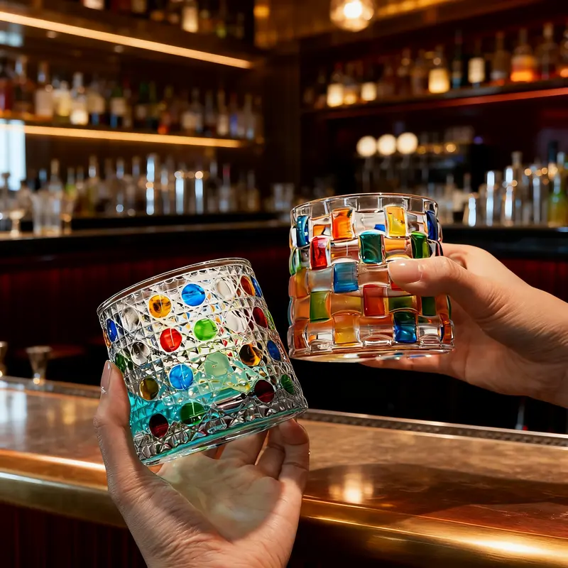 🔥 Luxury 360° Spinning Hand-Painted Crystal Whiskey Tumbler – Embossed Rotating Glass