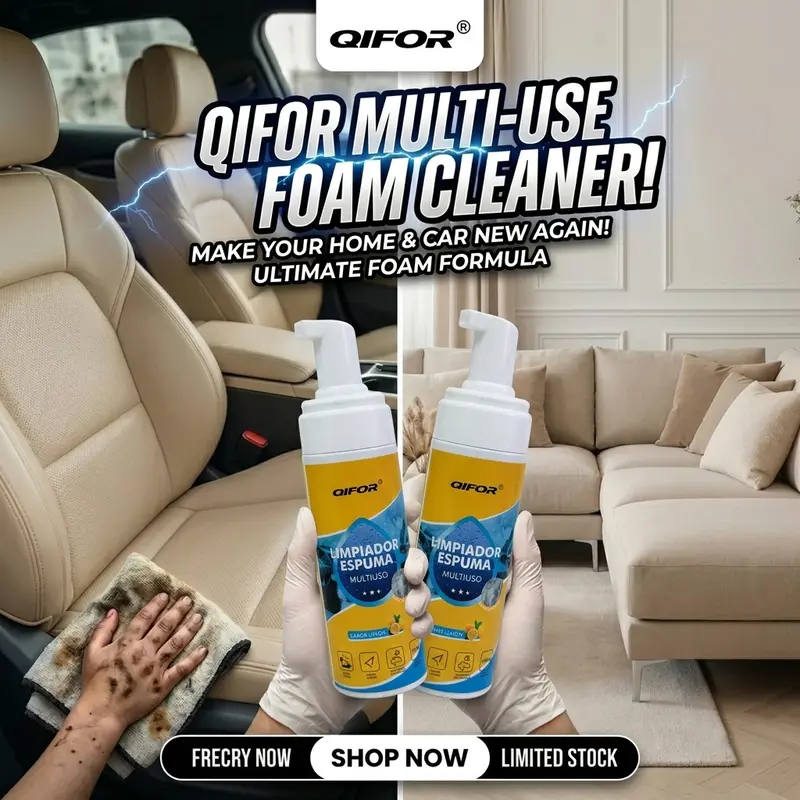 QIFOR 4-in-1 Foam Cleaner ✨ – Heavy-Duty Stain & Grease Remover for Car, Kitchen, Sofa 🚗🛋️ – Deep Cleaning Power 💪