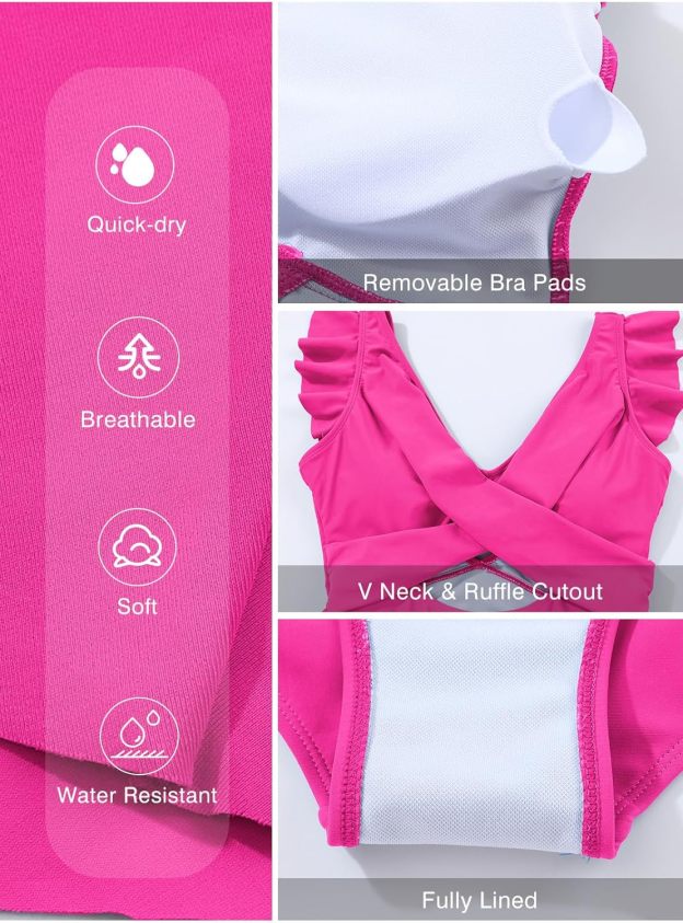 Women's One Piece Swimsuit Ruffle Cutout Swimdress Tummy Control V Neck Wrap Swimwear