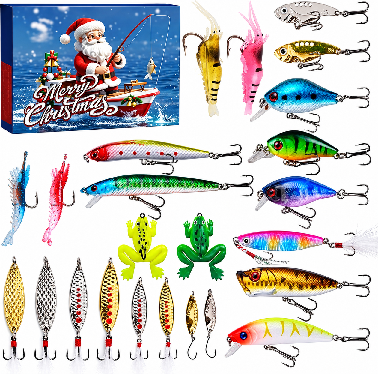 Christmas Fishing Lure Advent Calendar Blind Box Set with Minnow Popper Spoons