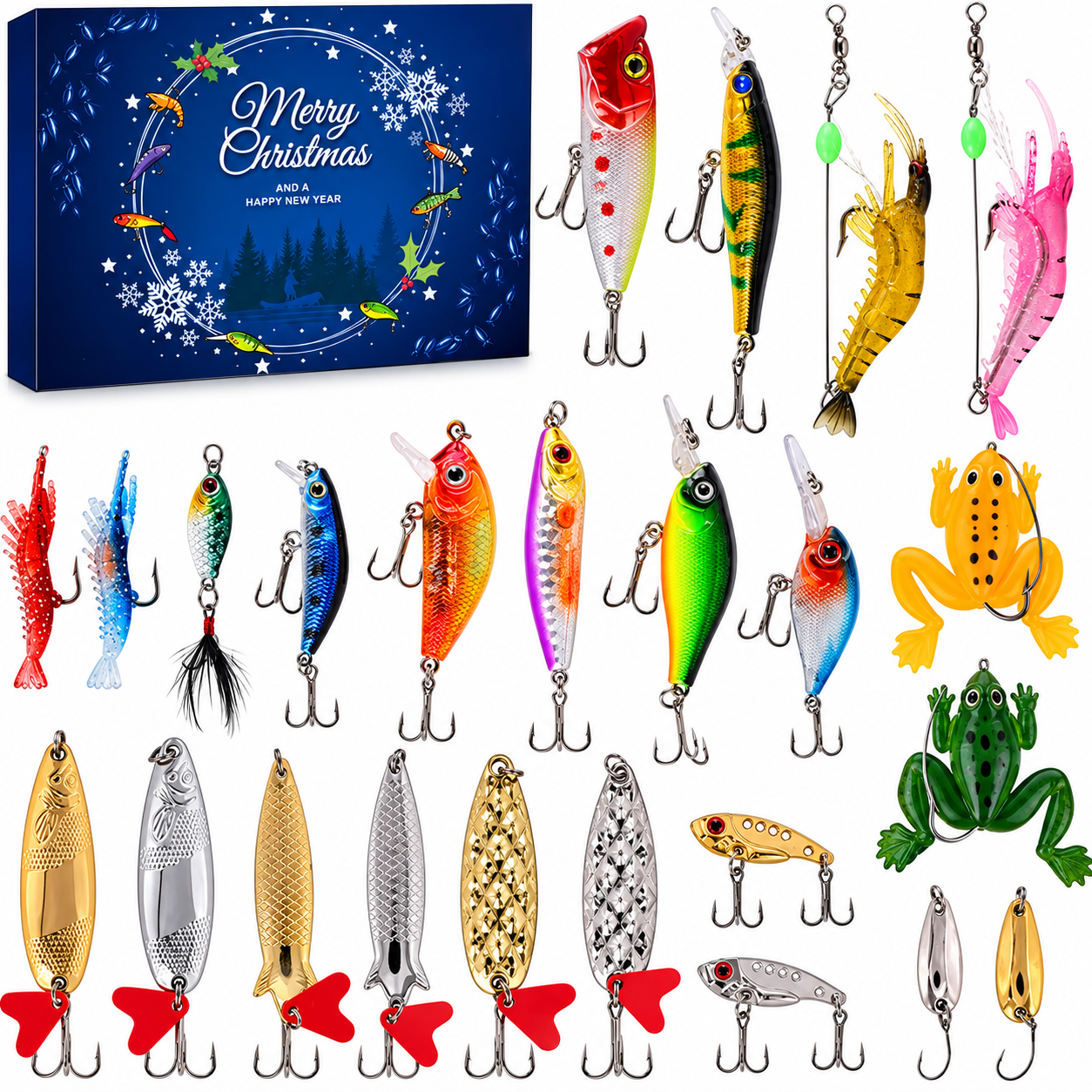Christmas Fishing Lure Advent Calendar Blind Box Set with Minnow Popper Spoons