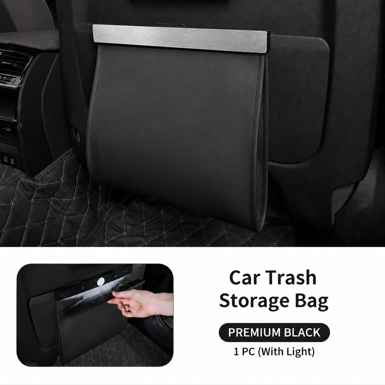 Leather Car Trash Can with Smart LED Light & Magnetic Closure,Leak-Proof, Odor-Lock Car Garbage Can for Any Cars, Sedans, SUVs, Trucks, Black