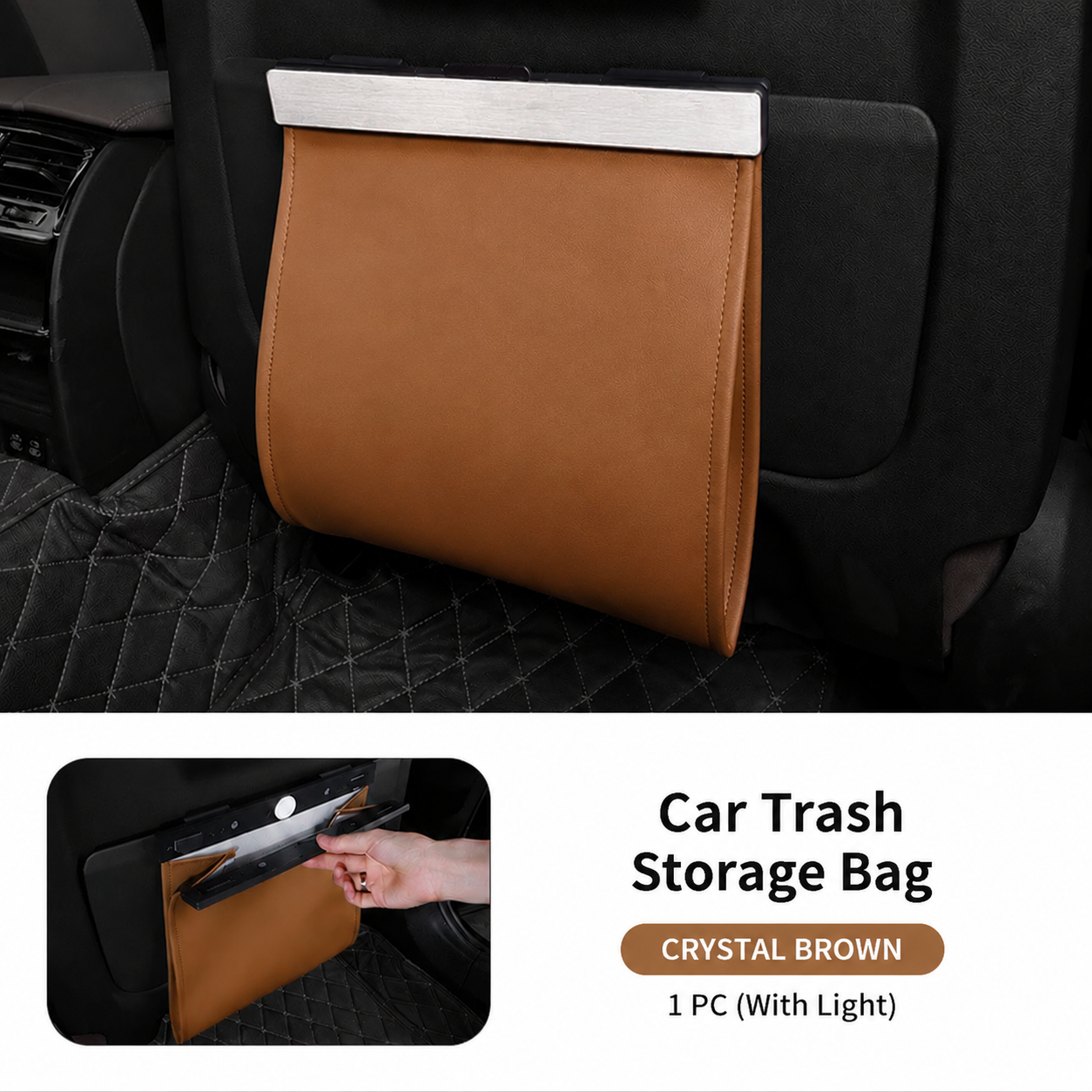 Leather Car Trash Can with Smart LED Light & Magnetic Closure,Leak-Proof, Odor-Lock Car Garbage Can for Any Cars, Sedans, SUVs, Trucks, Black