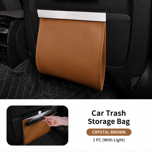 Leather Car Trash Can with Smart LED Light & Magnetic Closure,Leak-Proof, Odor-Lock Car Garbage Can for Any Cars, Sedans, SUVs, Trucks, Black