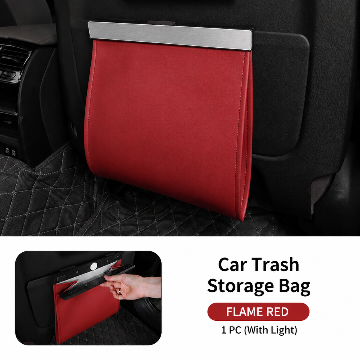 Leather Car Trash Can with Smart LED Light & Magnetic Closure,Leak-Proof, Odor-Lock Car Garbage Can for Any Cars, Sedans, SUVs, Trucks, Black