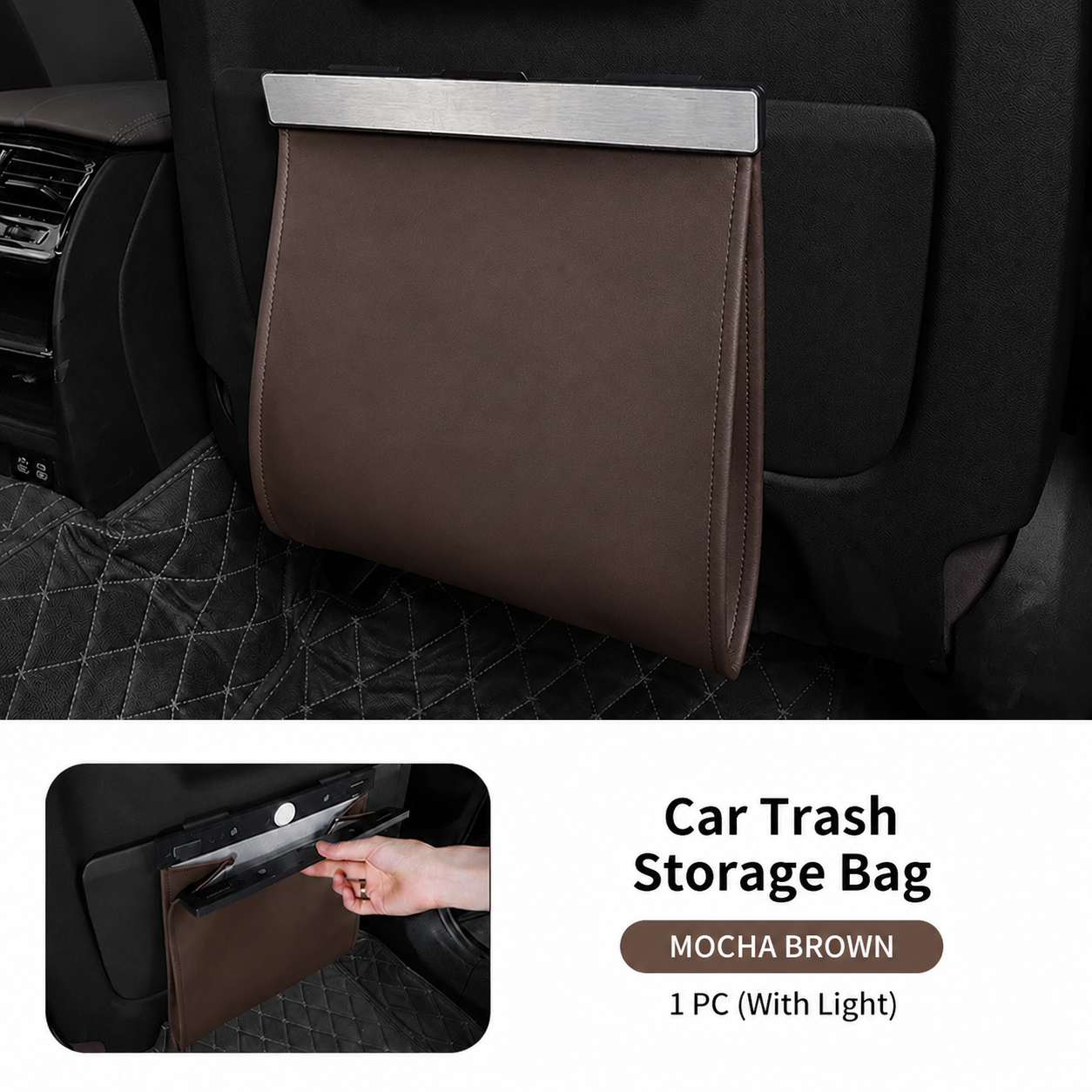 Leather Car Trash Can with Smart LED Light & Magnetic Closure,Leak-Proof, Odor-Lock Car Garbage Can for Any Cars, Sedans, SUVs, Trucks, Black