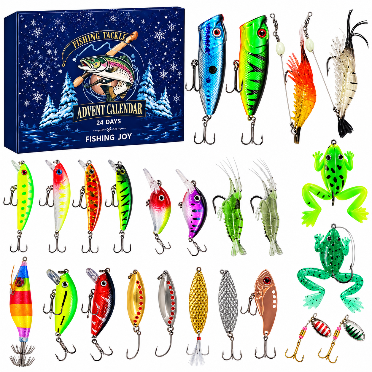 Christmas Fishing Lure Advent Calendar Blind Box Set with Minnow Popper Spoons