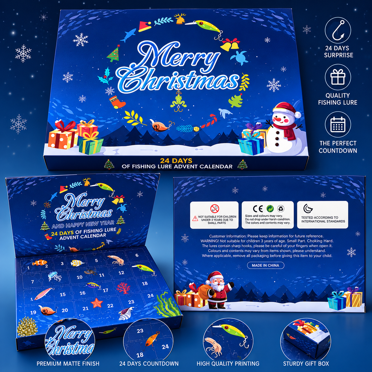 Christmas Fishing Lure Advent Calendar Blind Box Set with Minnow Popper Spoons