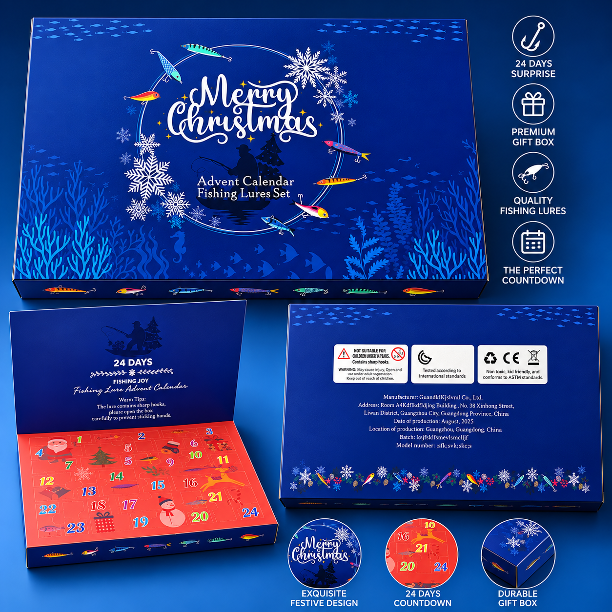 Christmas Fishing Lure Advent Calendar Blind Box Set with Minnow Popper Spoons