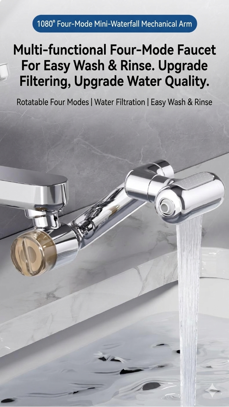 🌟 GOLD 1080° Rotating Faucet Extender 🚰 – 4 Water Modes 💦, Built-In Filter 🧼 & Upward Facial Mist 🌸 for Ultimate Convenience