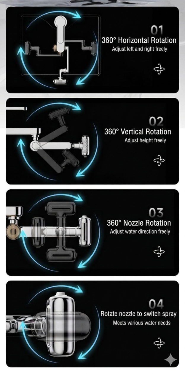 🌟 GOLD 1080° Rotating Faucet Extender 🚰 – 4 Water Modes 💦, Built-In Filter 🧼 & Upward Facial Mist 🌸 for Ultimate Convenience