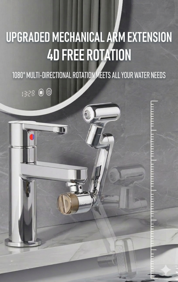 🌟 GOLD 1080° Rotating Faucet Extender 🚰 – 4 Water Modes 💦, Built-In Filter 🧼 & Upward Facial Mist 🌸 for Ultimate Convenience