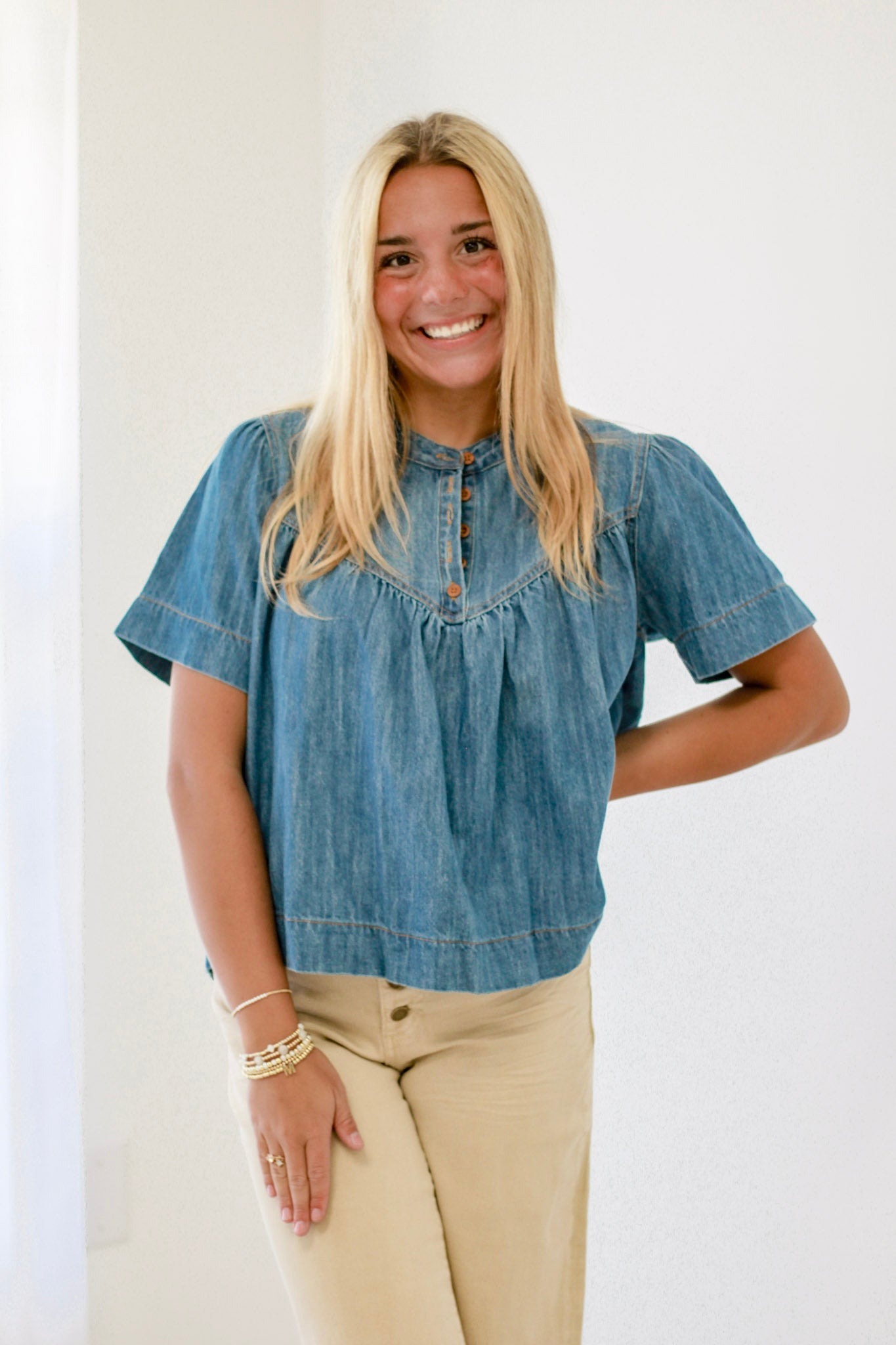 Denim Washed Loose Buttoned All-match Denim Short Sleeve T-shirt