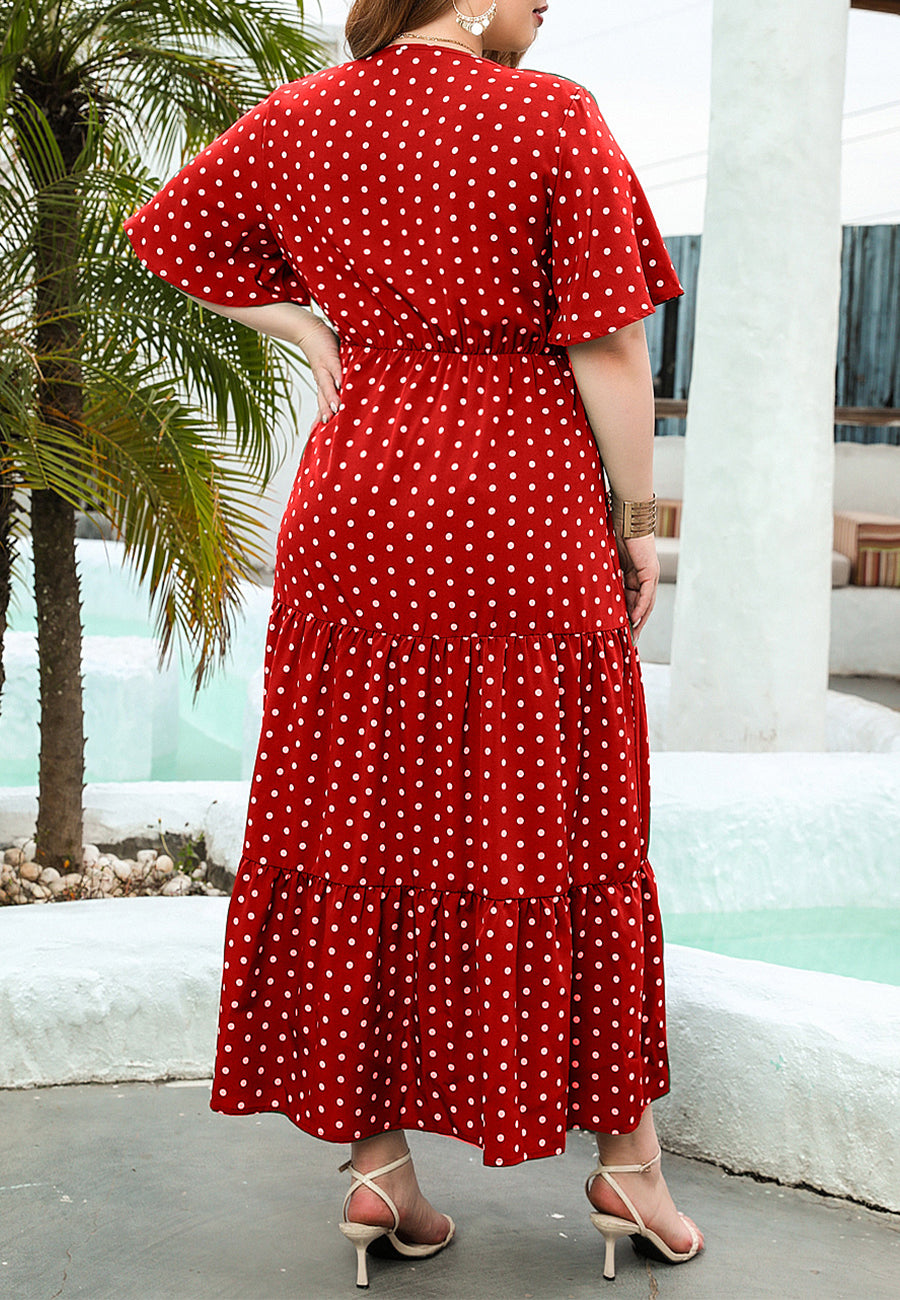 Plus Size Polka Dot Tiered Dress
