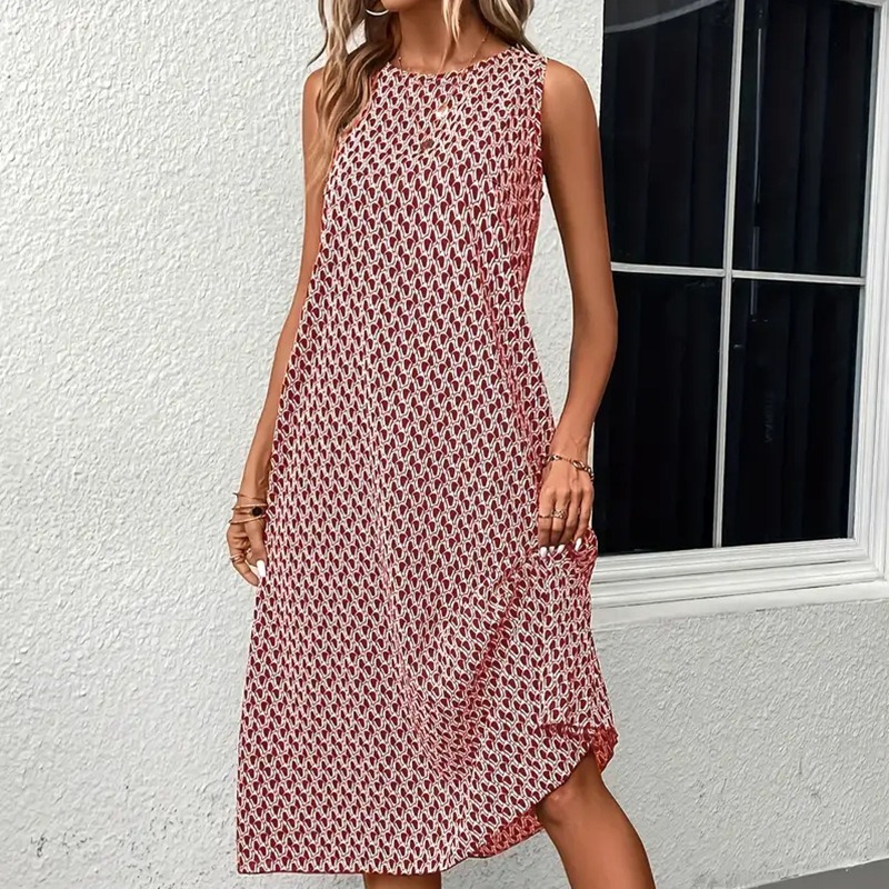 Round Neck Sleeveless Printed Midi Dress