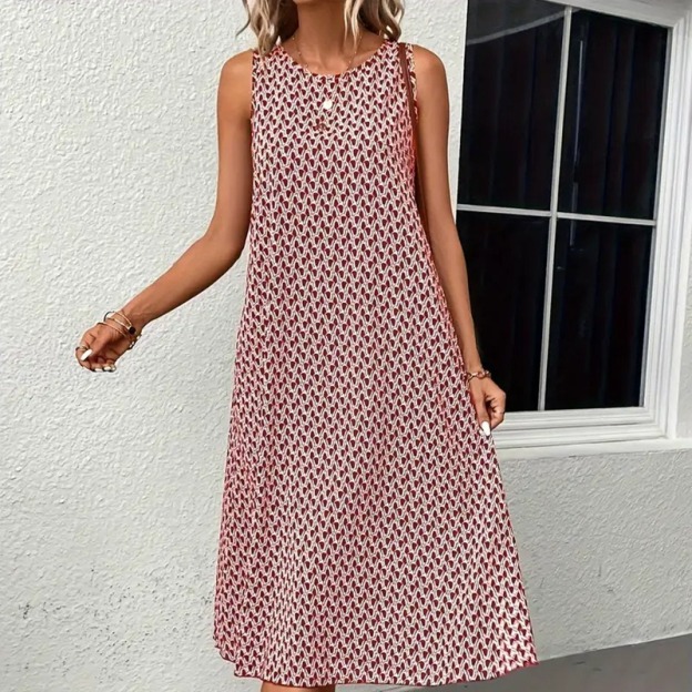 Round Neck Sleeveless Printed Midi Dress