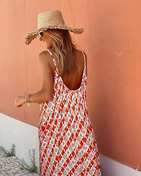 Bohemian holiday style V-neck loose dress