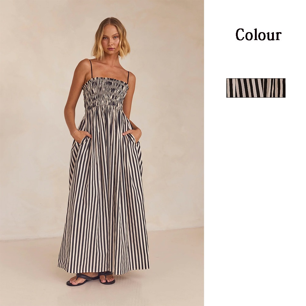 Striped Sexy Swing Pocket Sling Dress