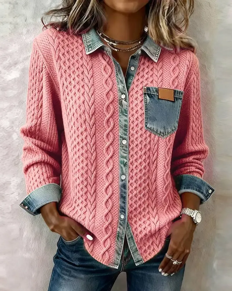Women's Retro Knitted Denim Shirt