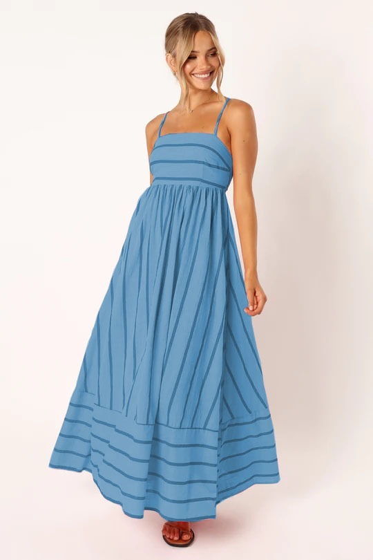 Versatile striped halter backless dress