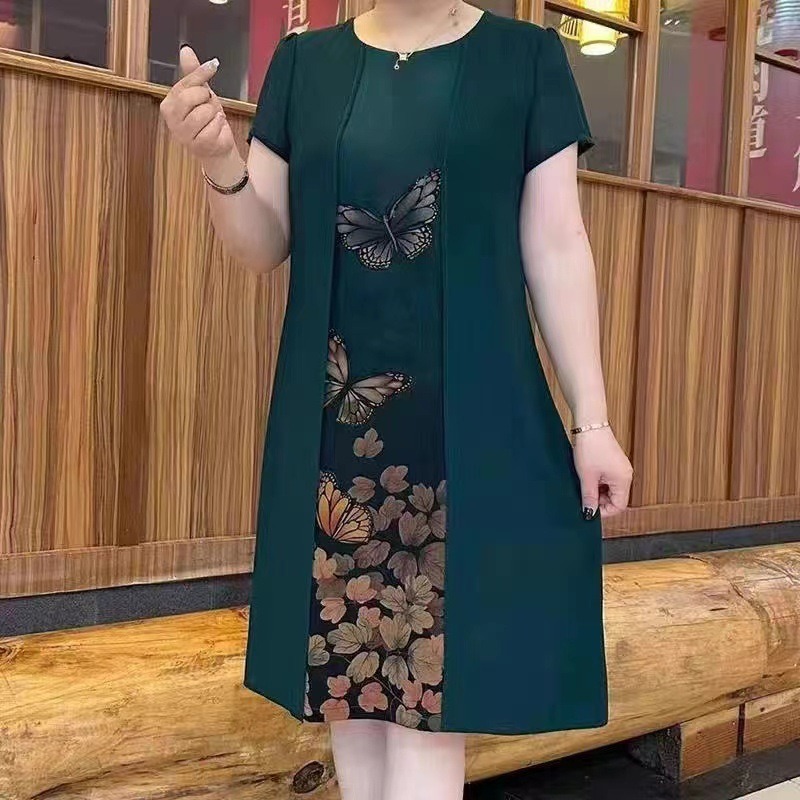 Large size fake two-piece summer slimming mid-length skirt