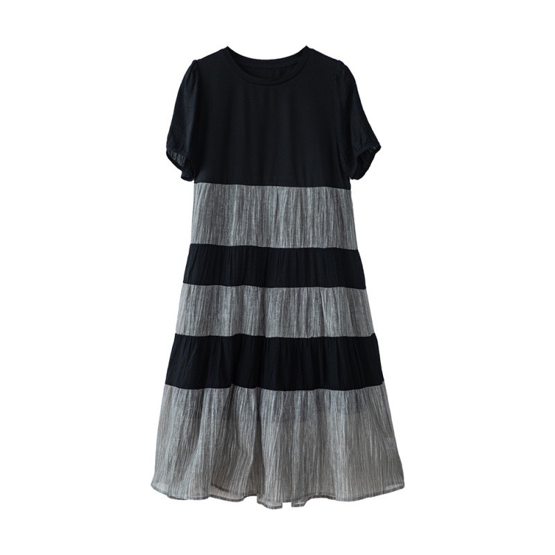 Temperament splicing loose round neck dress for women