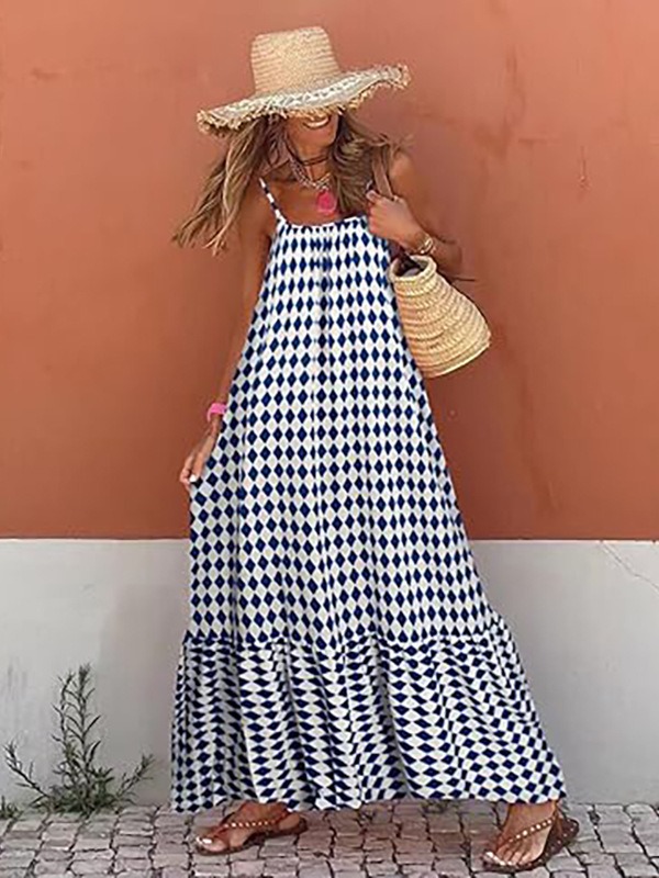Bohemian holiday style V-neck loose dress