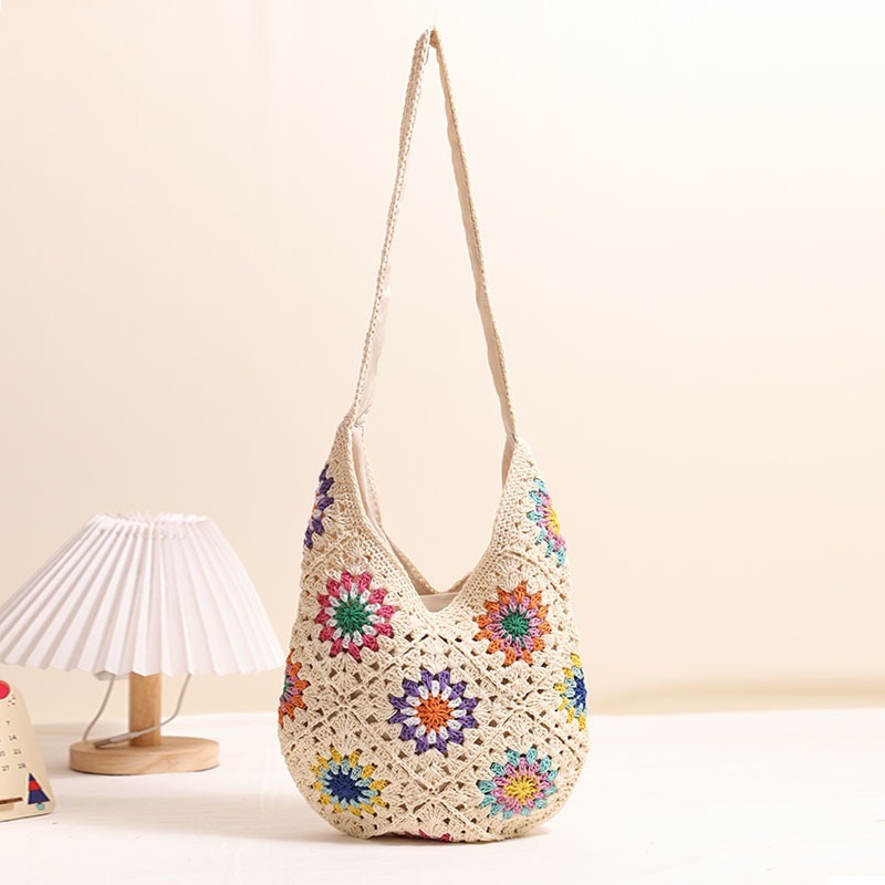 Colorful flower cotton woven bag