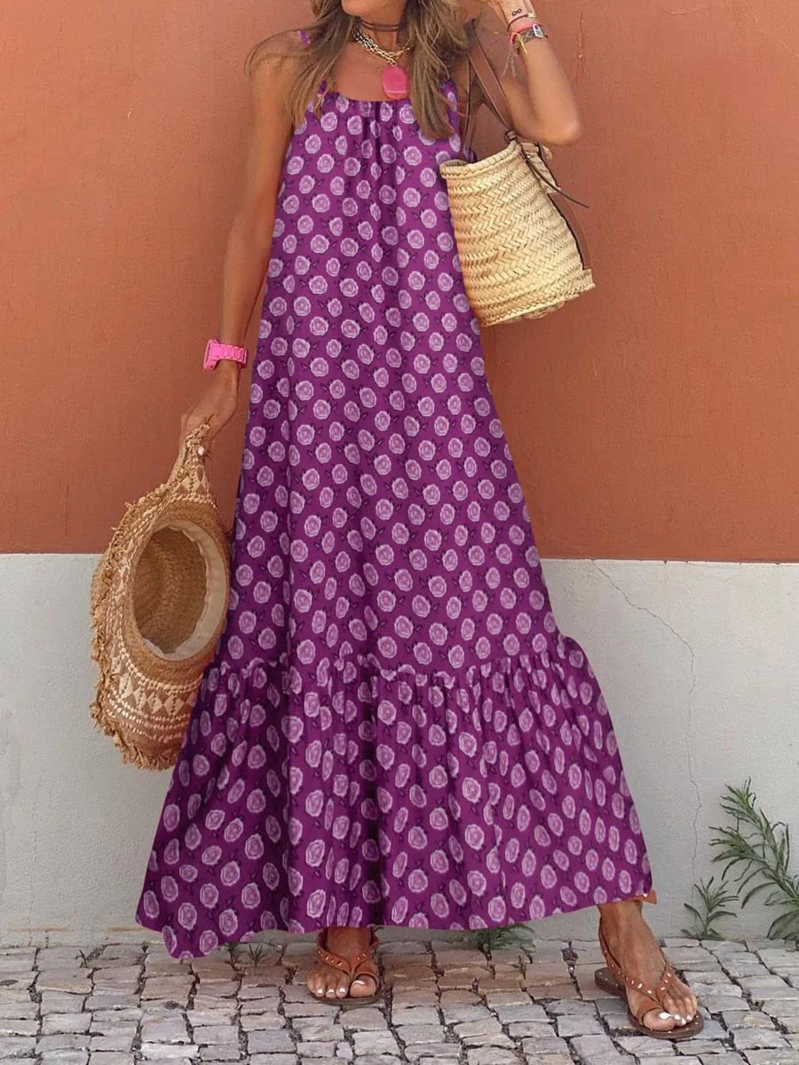 Bohemian holiday style V-neck loose dress