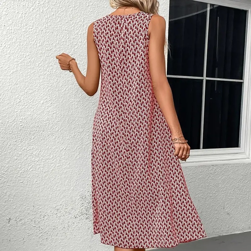 Round Neck Sleeveless Printed Midi Dress