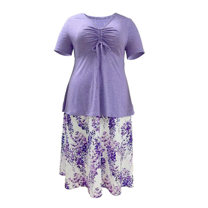 V-neck short-sleeved skirt suit