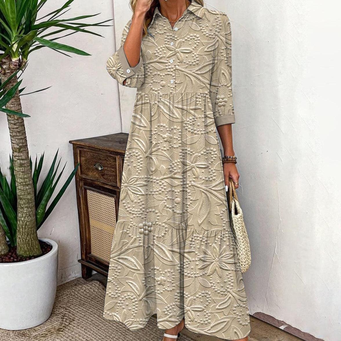Fresh 3/4 Sleeve Collared Maxi Dress