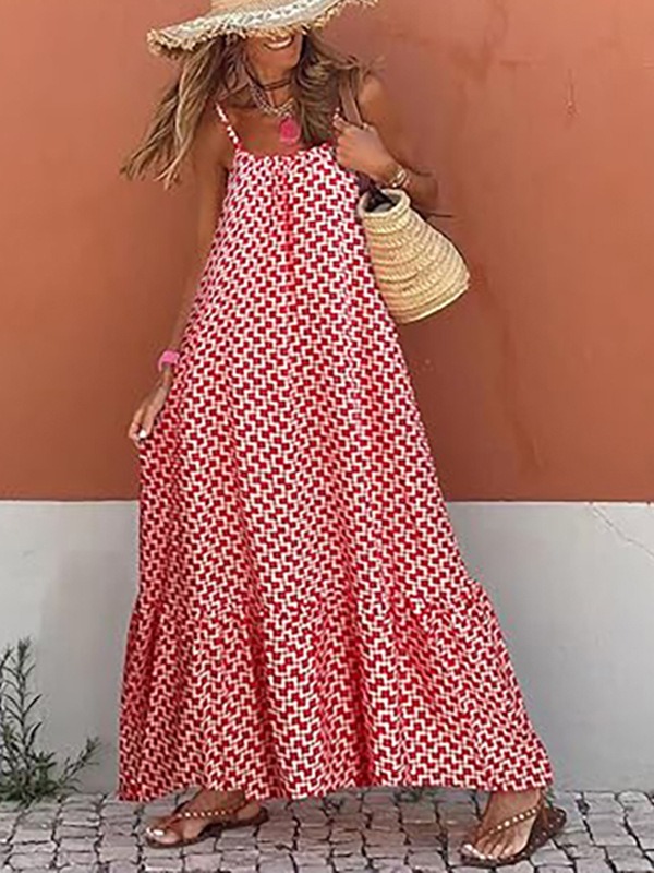 Bohemian holiday style V-neck loose dress