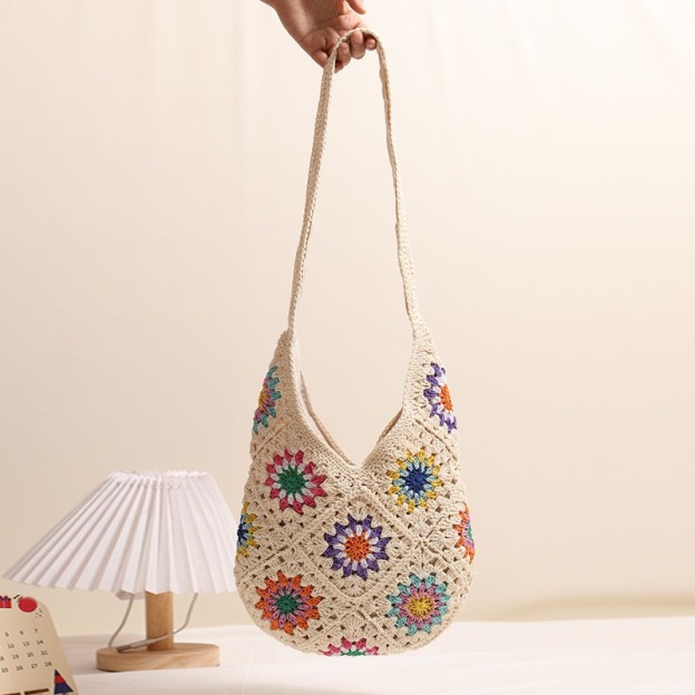 Colorful flower cotton woven bag