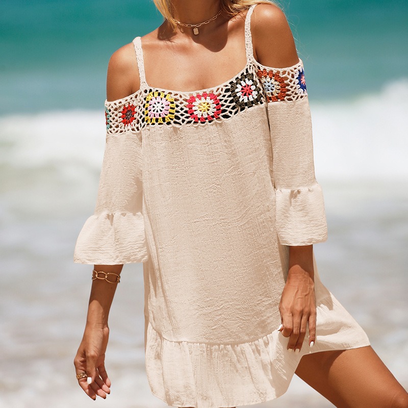 Hand Crochet Lace Casual Solid Color Sun Protection Beach Dress
