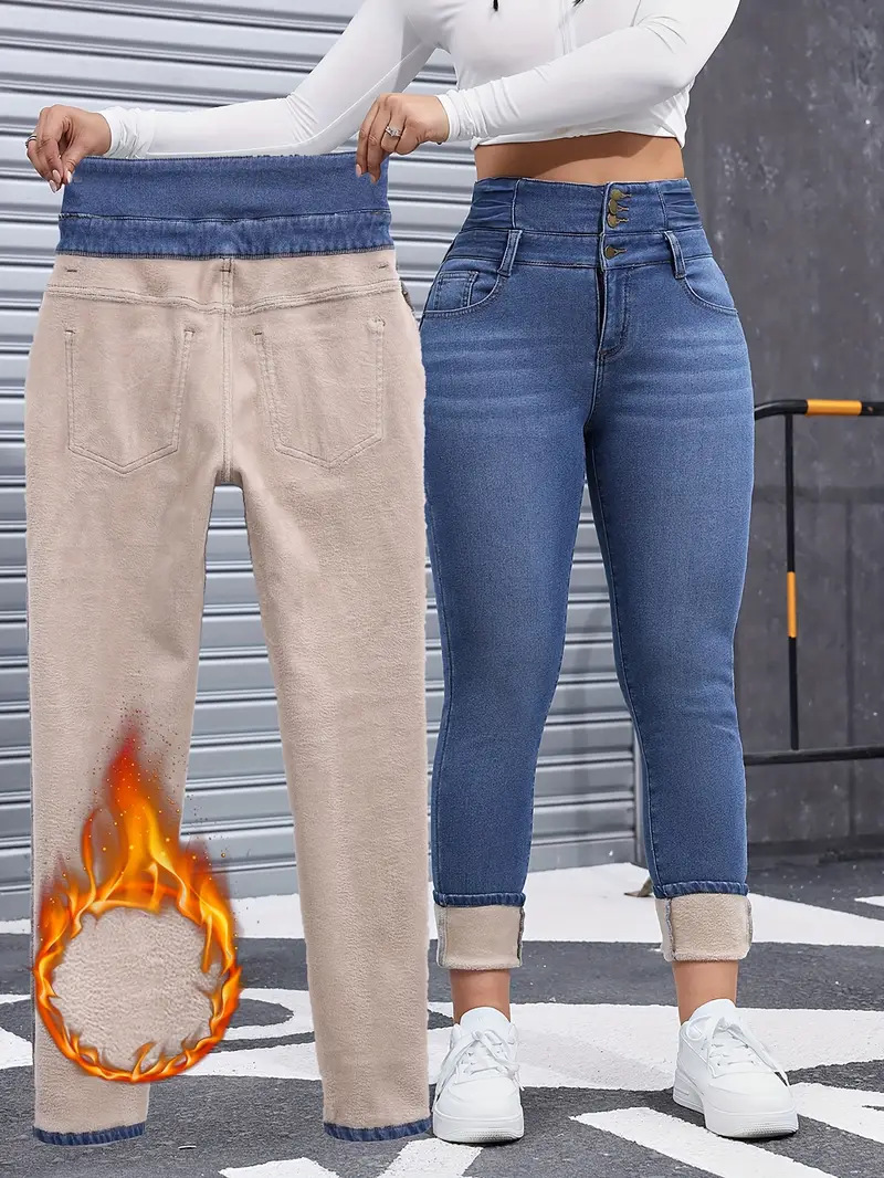 High-Waist Fleece Skinny Jeans
