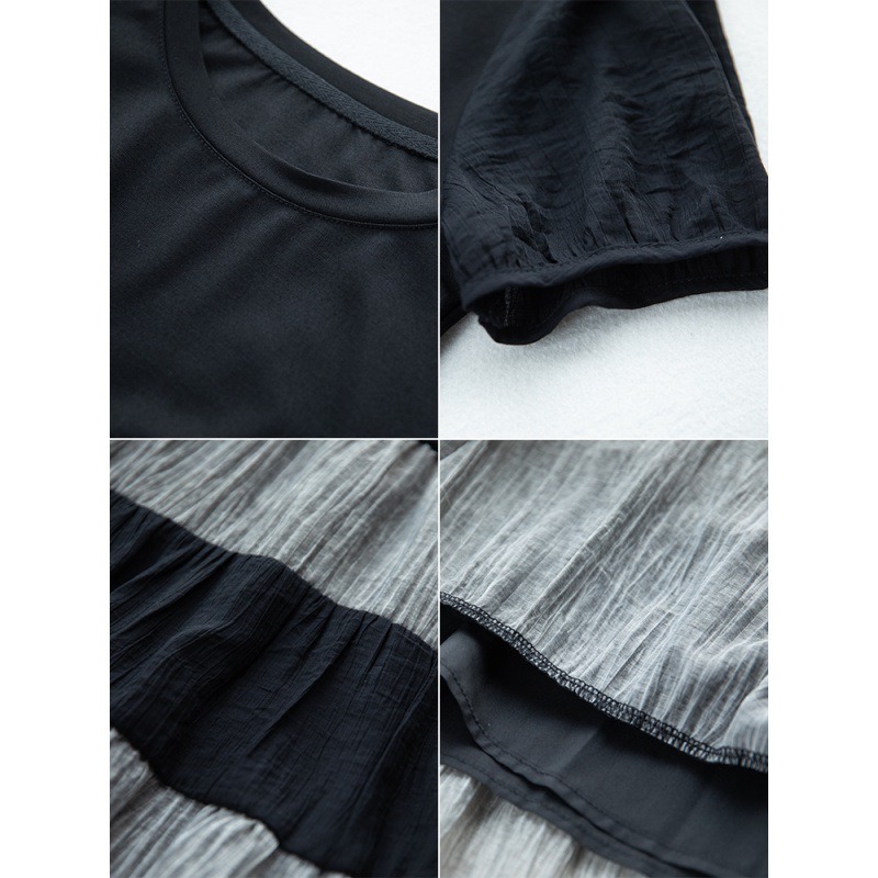 Temperament splicing loose round neck dress for women