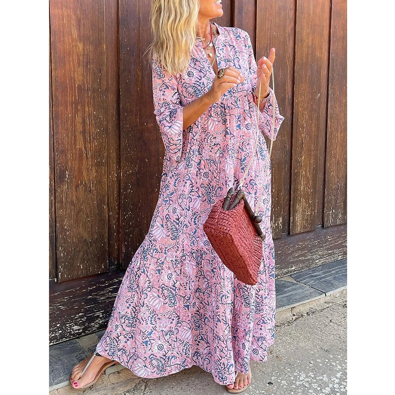 Loose V-neck beach holiday dress