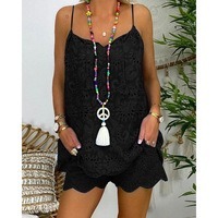 Sleeveless Drawstring Ruffled Hollow Camisole Embroidered Shorts Set
